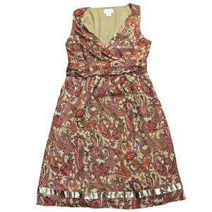 Motherhood Maternity S Small Dress Olive Green Paisley Empire Waist Tank Wrap